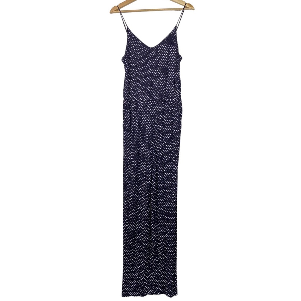 H&M Diamond Print Spaghetti Strap Straight Leg Jumpsuit, Navy/White, Size Small